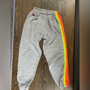 5 STRIPE SWEATPANTS - HEATHER GREY // rainbow neon